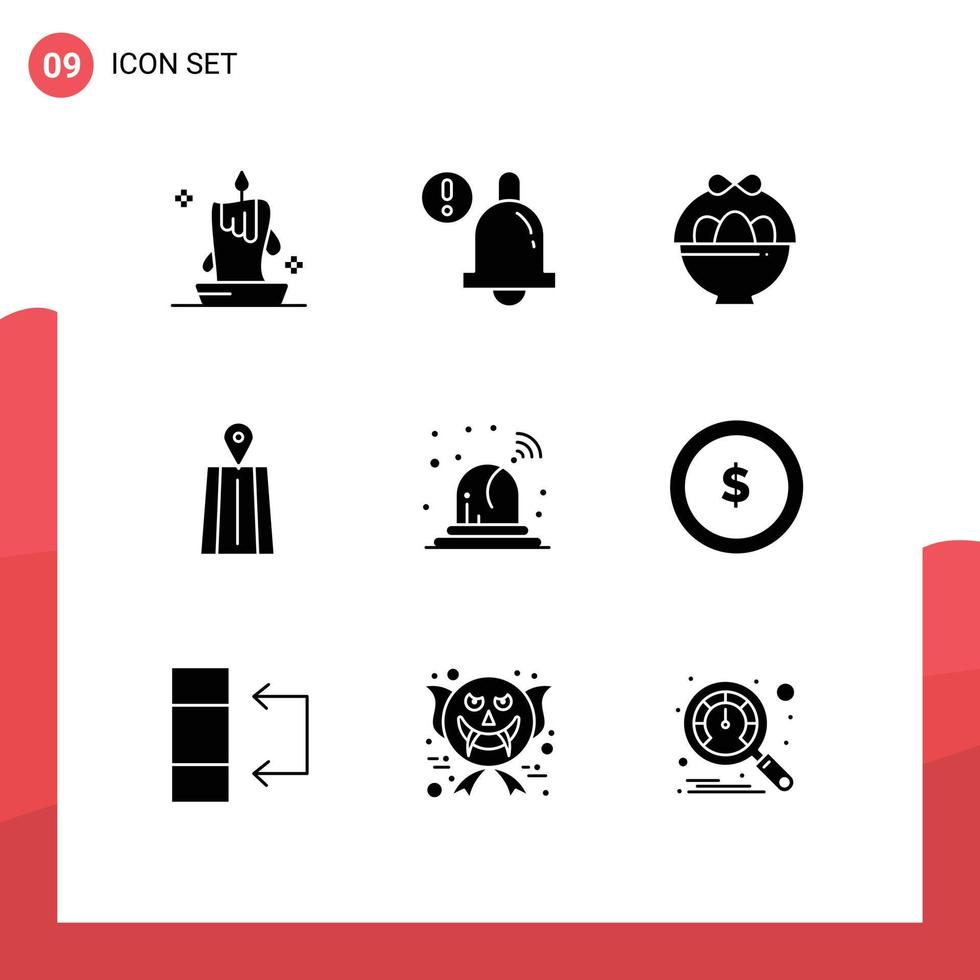 Set of 9 Vector Solid Glyphs on Grid for business ambulance basket alarm road Editable Vector Design Elements