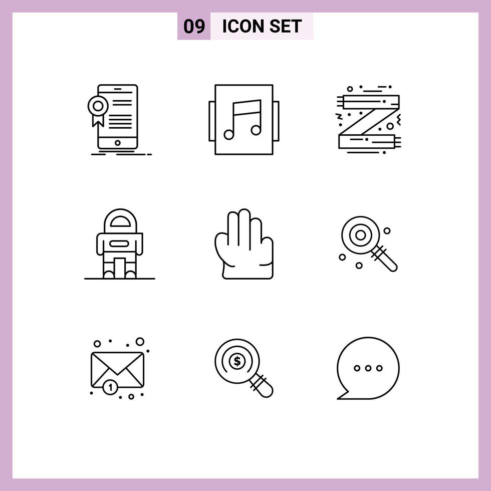 Outline Pack of 9 Universal Symbols of grab space accessories robot scarf Editable Vector Design Elements