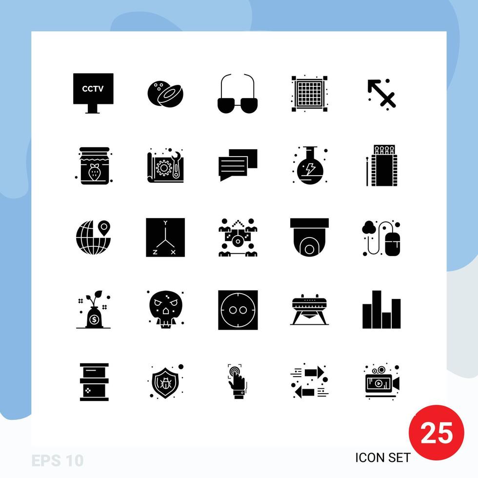 25 Universal Solid Glyphs Set for Web and Mobile Applications jam zodiac read sagittarius view Editable Vector Design Elements