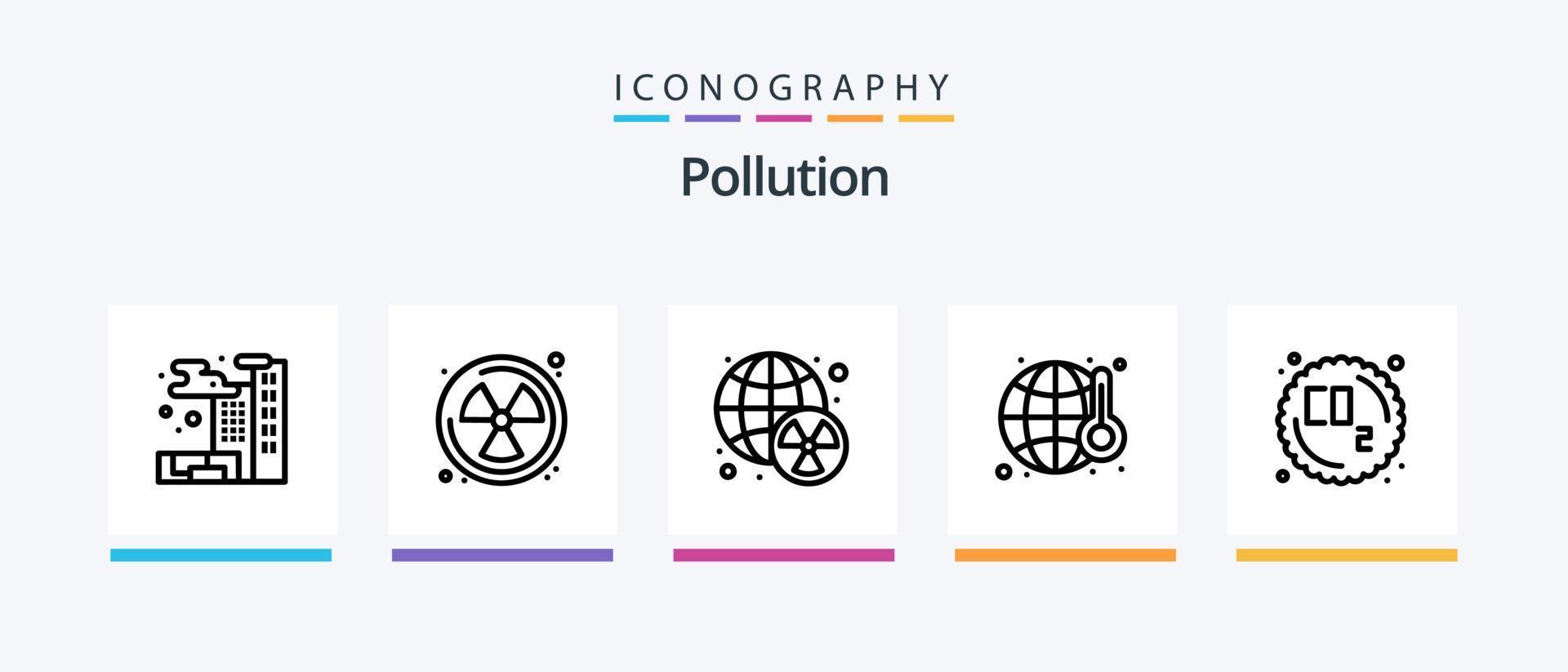 Pollution Line 5 Icon Pack Including truck. gas. bag. pollution. batteries. Creative Icons Design vector