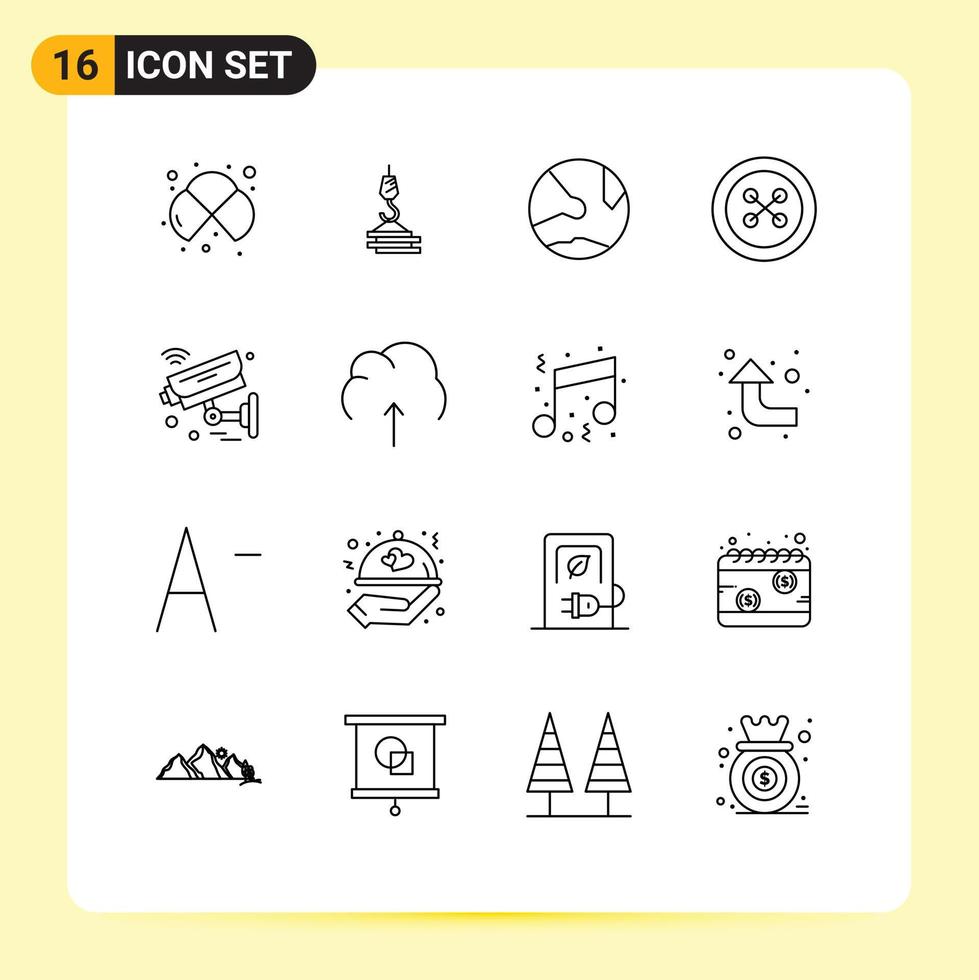 Modern Set of 16 Outlines and symbols such as fastener button harbor social network Editable Vector Design Elements