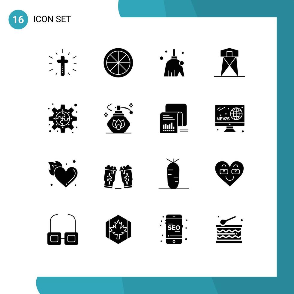 16 Solid Glyph concept for Websites Mobile and Apps gear war clean tower historic Editable Vector Design Elements