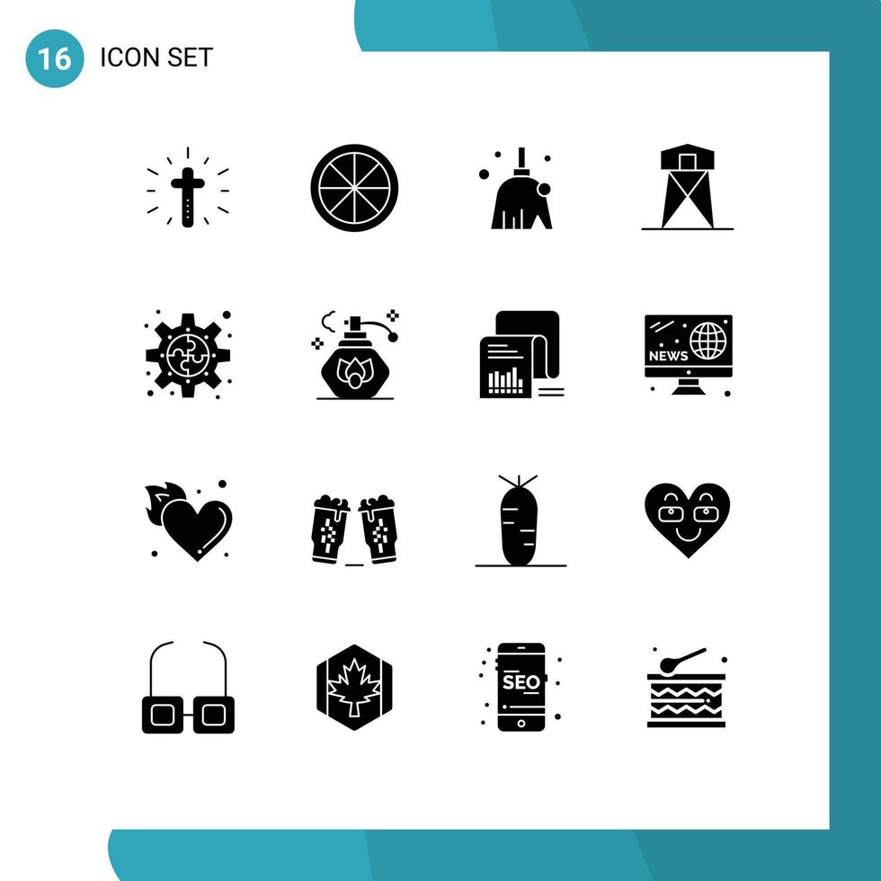 dieciséis sólido glifo concepto para sitios web móvil y aplicaciones engranaje guerra limpiar torre histórico editable vector diseño elementos