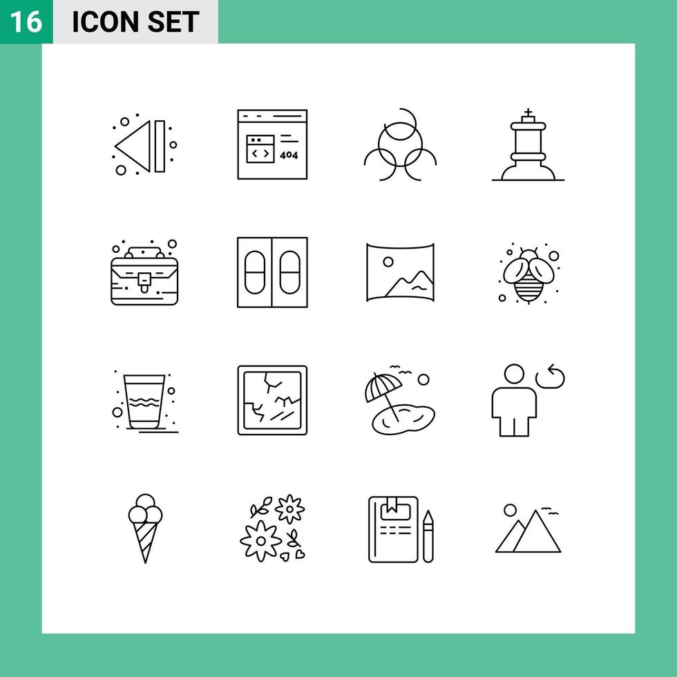 Modern Set of 16 Outlines and symbols such as medicine portfolio biology case king Editable Vector Design Elements