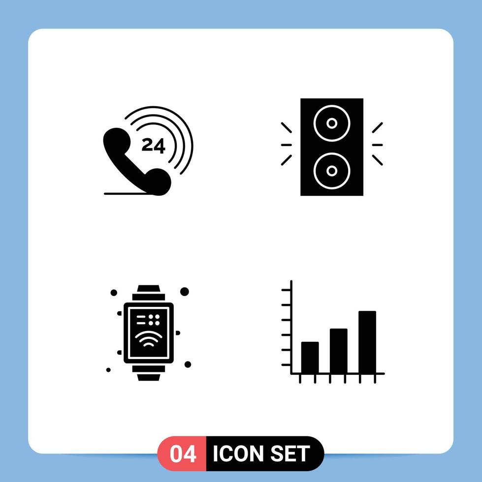 Mobile Interface Solid Glyph Set of 4 Pictograms of telephone internet winter analysis Editable Vector Design Elements