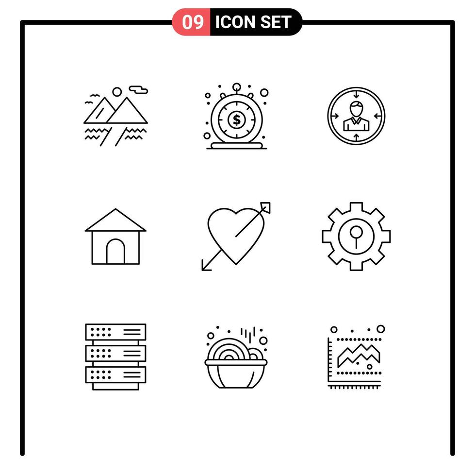 User Interface Pack of 9 Basic Outlines of house building target resume personal Editable Vector Design Elements