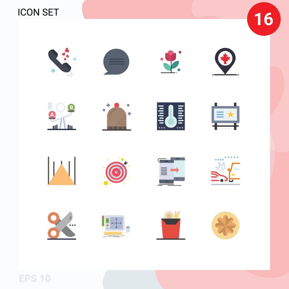 Set of 16 Modern UI Icons Symbols Signs for lift decision rose balance canada Editable Pack of Creative Vector Design Elements