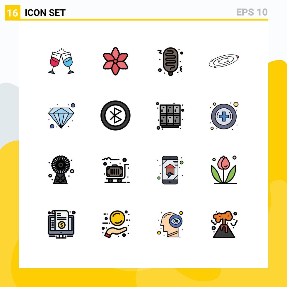 Universal Icon Symbols Group of 16 Modern Flat Color Filled Lines of premium universe hotdog system astronomy Editable Creative Vector Design Elements
