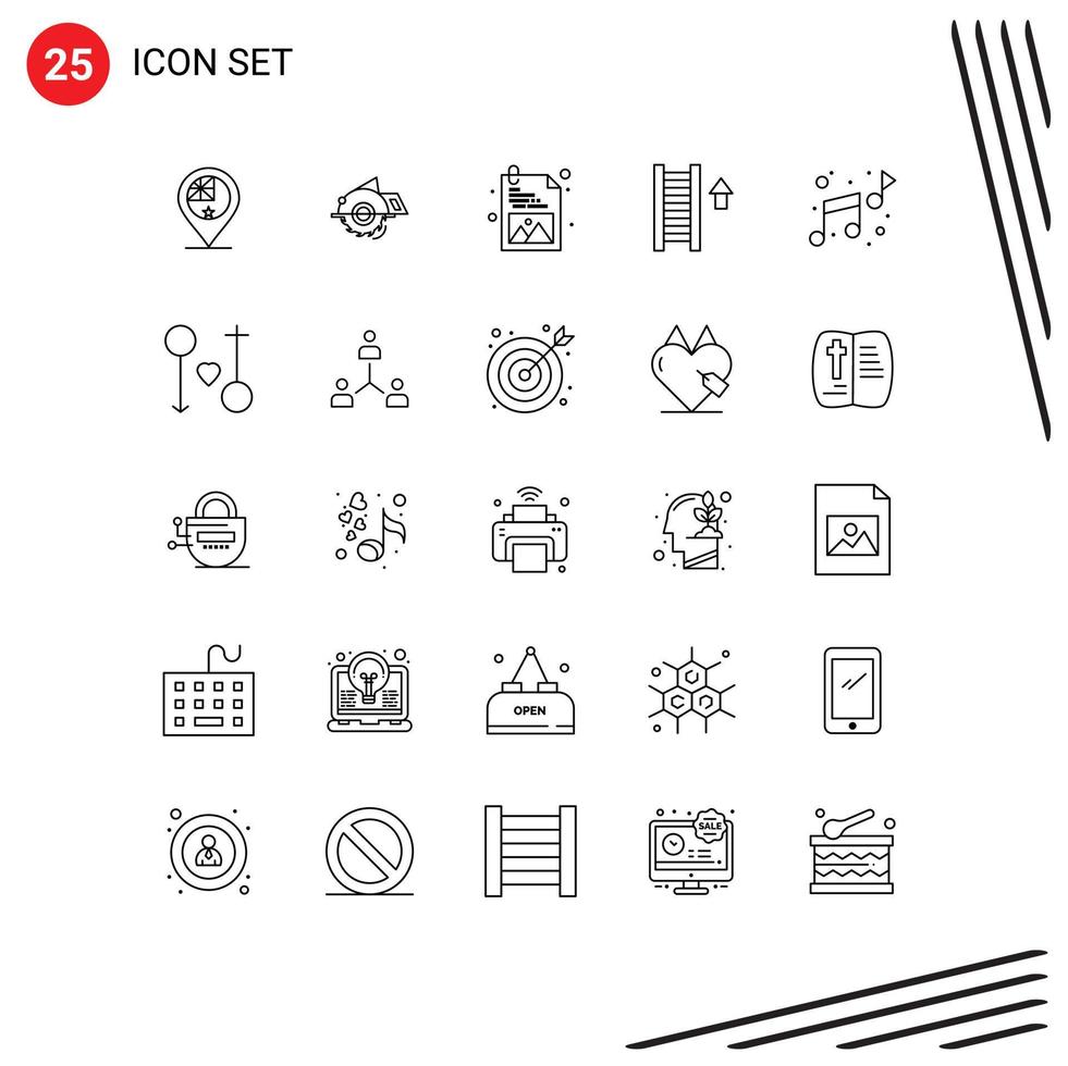 Group of 25 Modern Lines Set for music staircase construction stair picture Editable Vector Design Elements