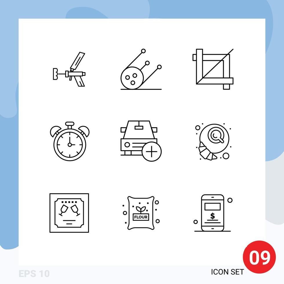 Pack of 9 creative Outlines of add education shuttle clock graphic Editable Vector Design Elements