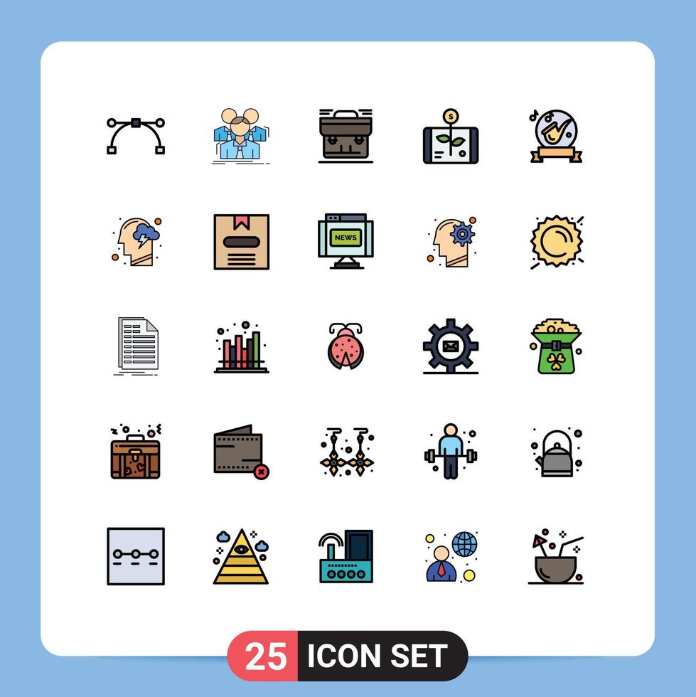 Mobile Interface Filled line Flat Color Set of 25 Pictograms of smartphone investment bag economy suitcase Editable Vector Design Elements