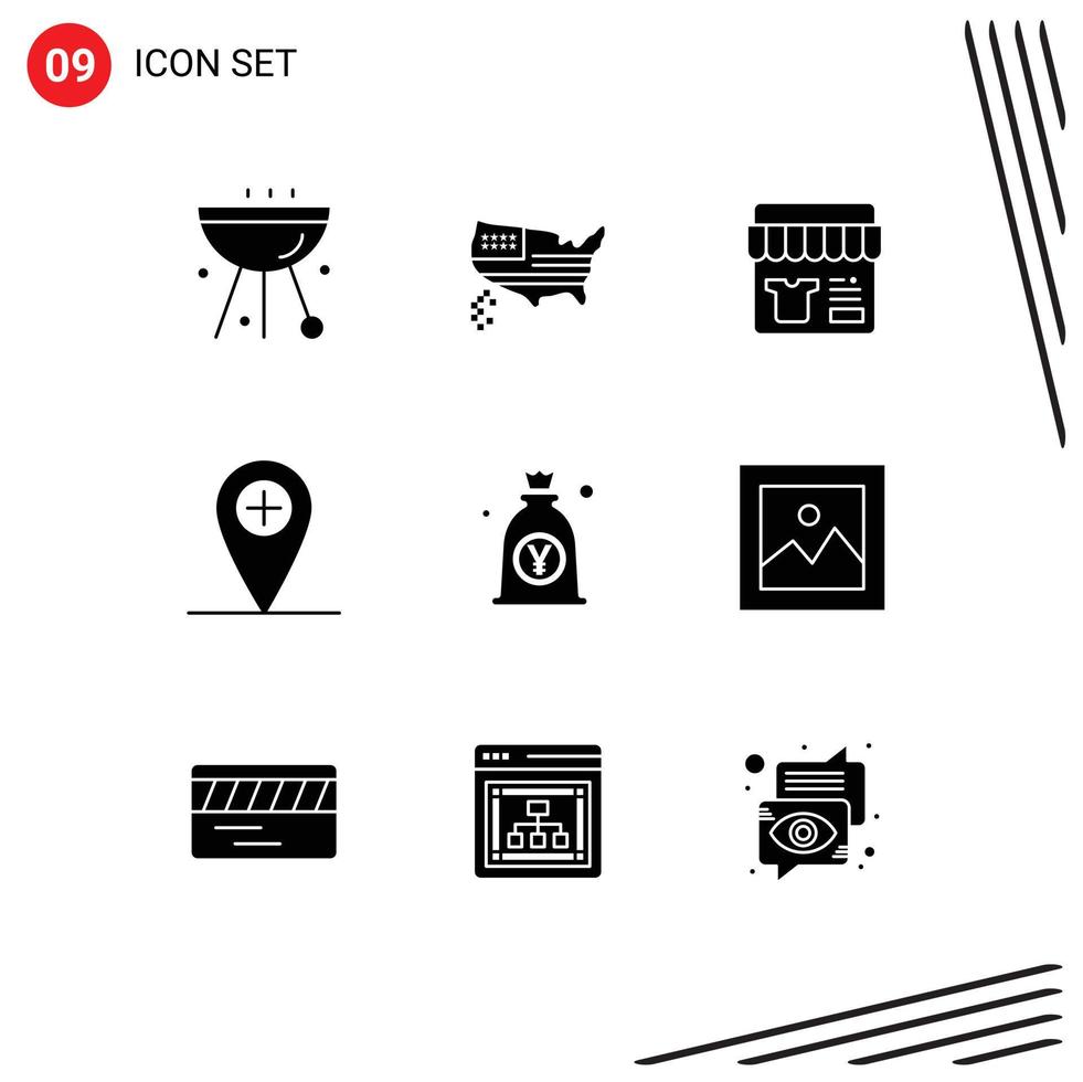 Solid Glyph Pack of 9 Universal Symbols of japan location usa plus store Editable Vector Design Elements