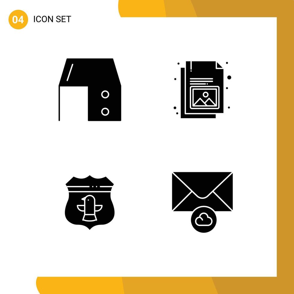Modern Set of 4 Solid Glyphs Pictograph of bureau sheild office desk document american Editable Vector Design Elements