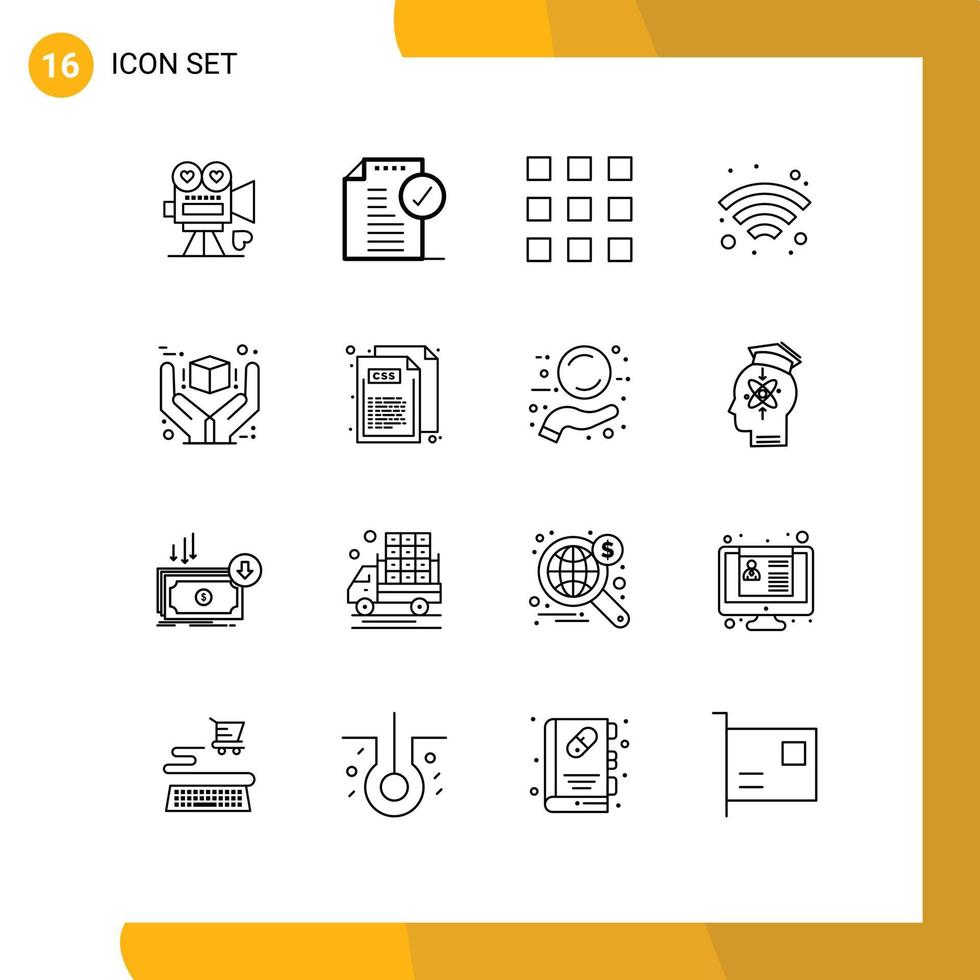 Outline Pack of 16 Universal Symbols of wireless technology notice number key locks Editable Vector Design Elements