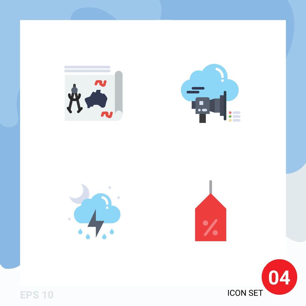 4 Creative Icons Modern Signs and Symbols of map announcement book marketing weather Editable Vector Design Elements