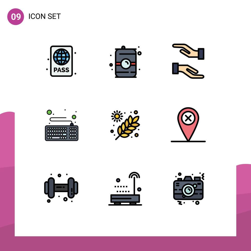 Group of 9 Modern Filledline Flat Colors Set for farming keyboard water hardware computer Editable Vector Design Elements