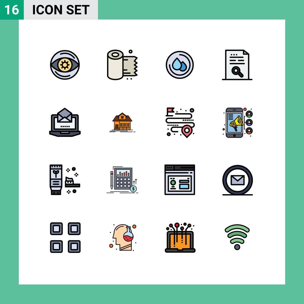 Pack of 16 creative Flat Color Filled Lines of laptop find medical file data Editable Creative Vector Design Elements