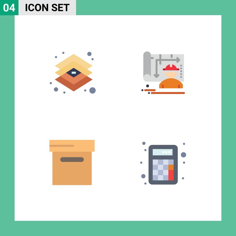 Modern Set of 4 Flat Icons and symbols such as creative archive layer blueprint accounting Editable Vector Design Elements