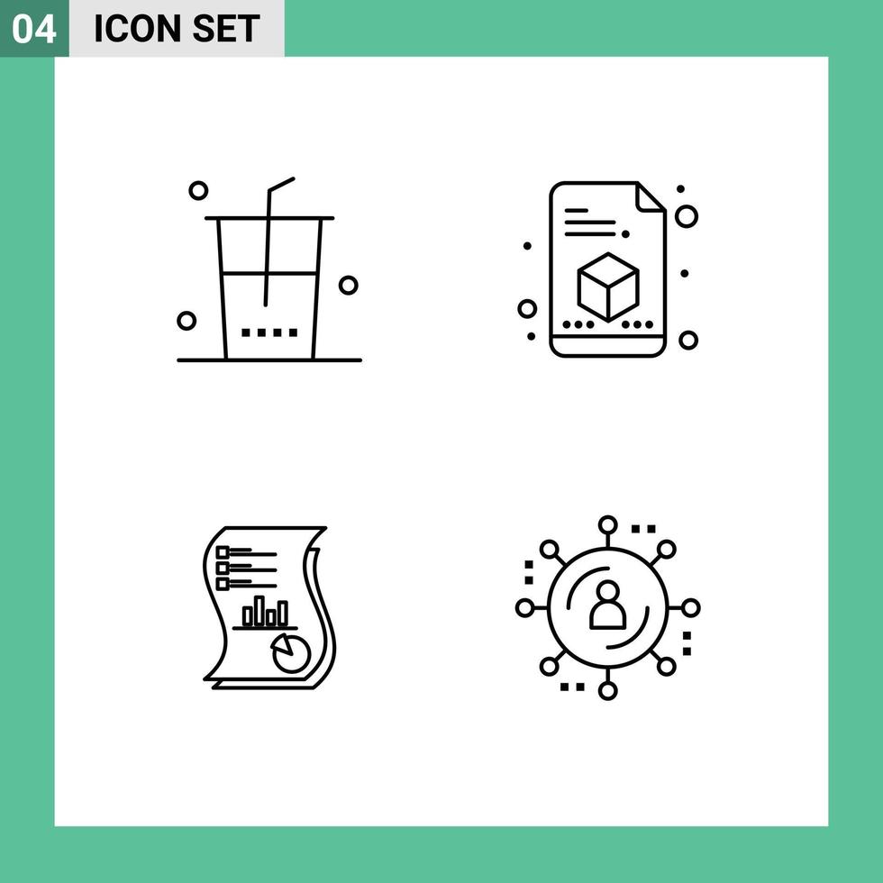 Mobile Interface Line Set of 4 Pictograms of drinks business shopping page marketing Editable Vector Design Elements