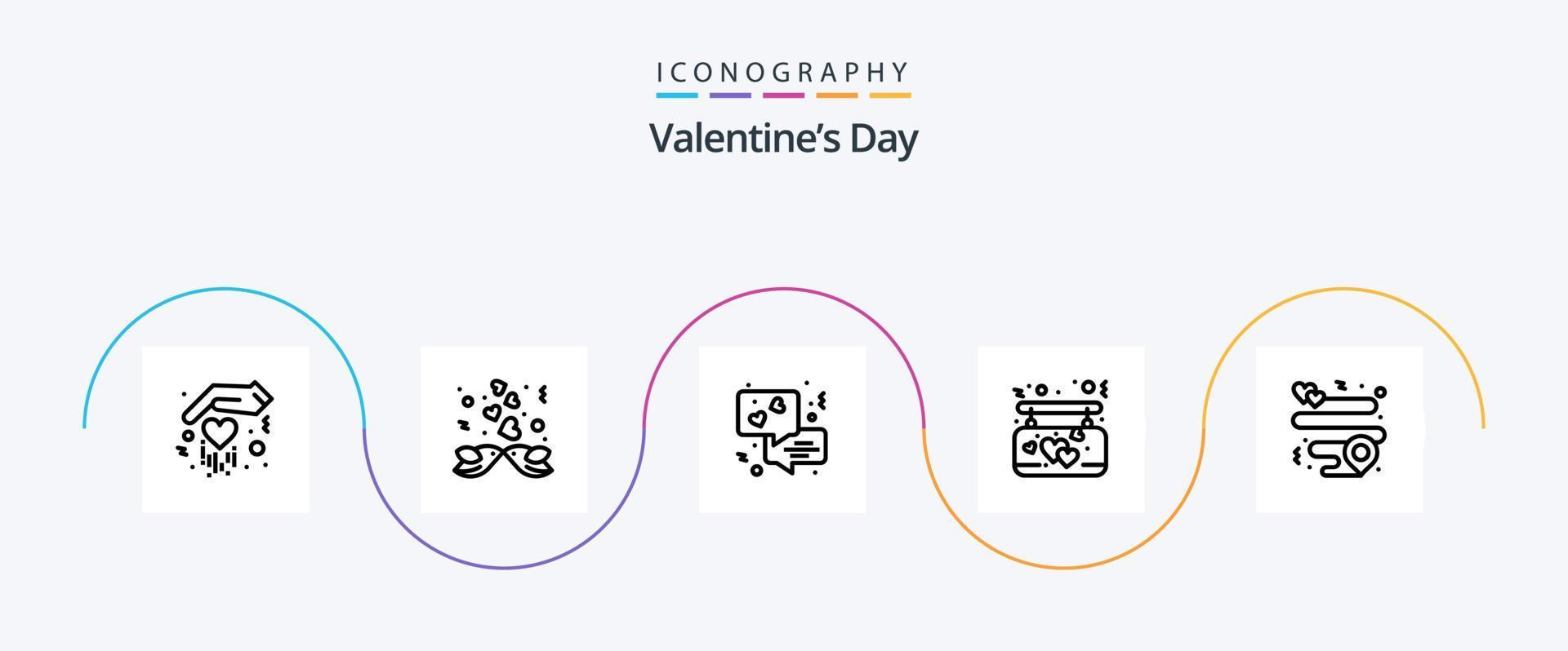 Valentines Day Line 5 Icon Pack Including . location. communication. heart. hanging vector