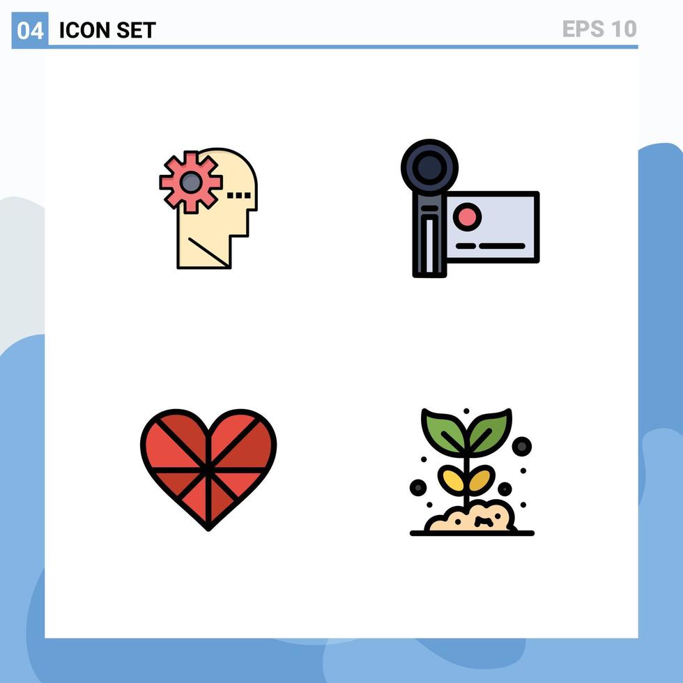 4 Creative Icons Modern Signs and Symbols of brain heart mind handycam like Editable Vector Design Elements