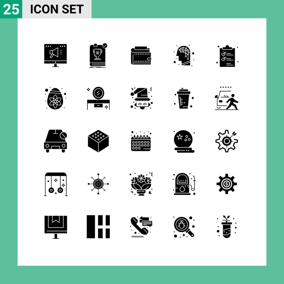 Modern Set of 25 Solid Glyphs Pictograph of intelligence artificial rules purse money Editable Vector Design Elements