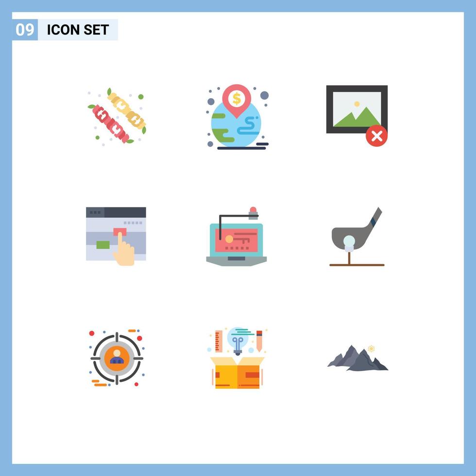 Group of 9 Modern Flat Colors Set for key computer image access touch Editable Vector Design Elements