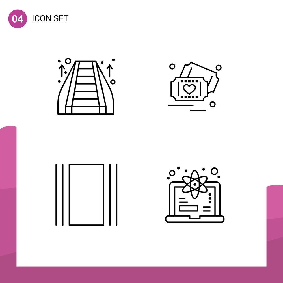 Pictogram Set of 4 Simple Filledline Flat Colors of escalator flow mall heart layout Editable Vector Design Elements