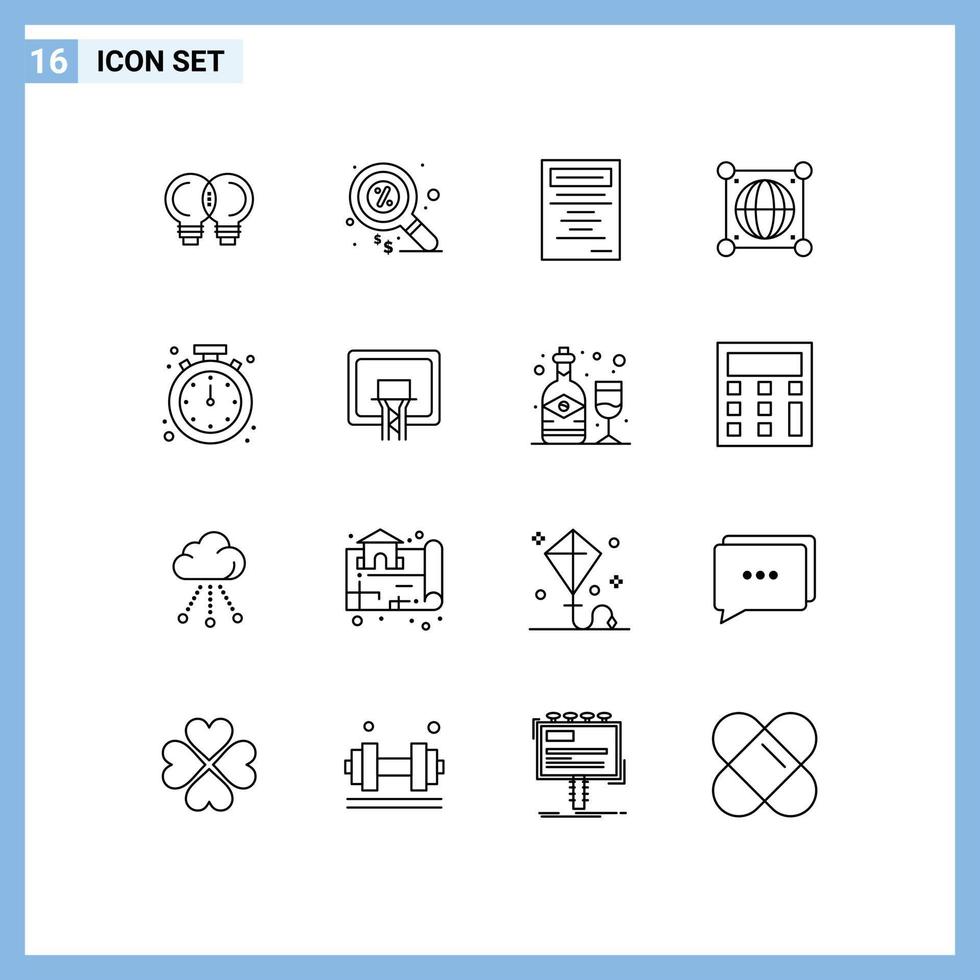Modern Set of 16 Outlines Pictograph of clock alarm book scince global Editable Vector Design Elements
