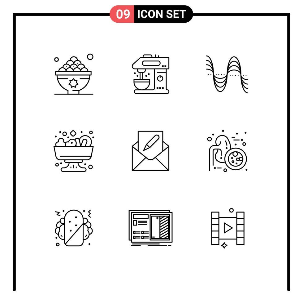 Outline Pack of 9 Universal Symbols of compose food drink salad pressure Editable Vector Design Elements