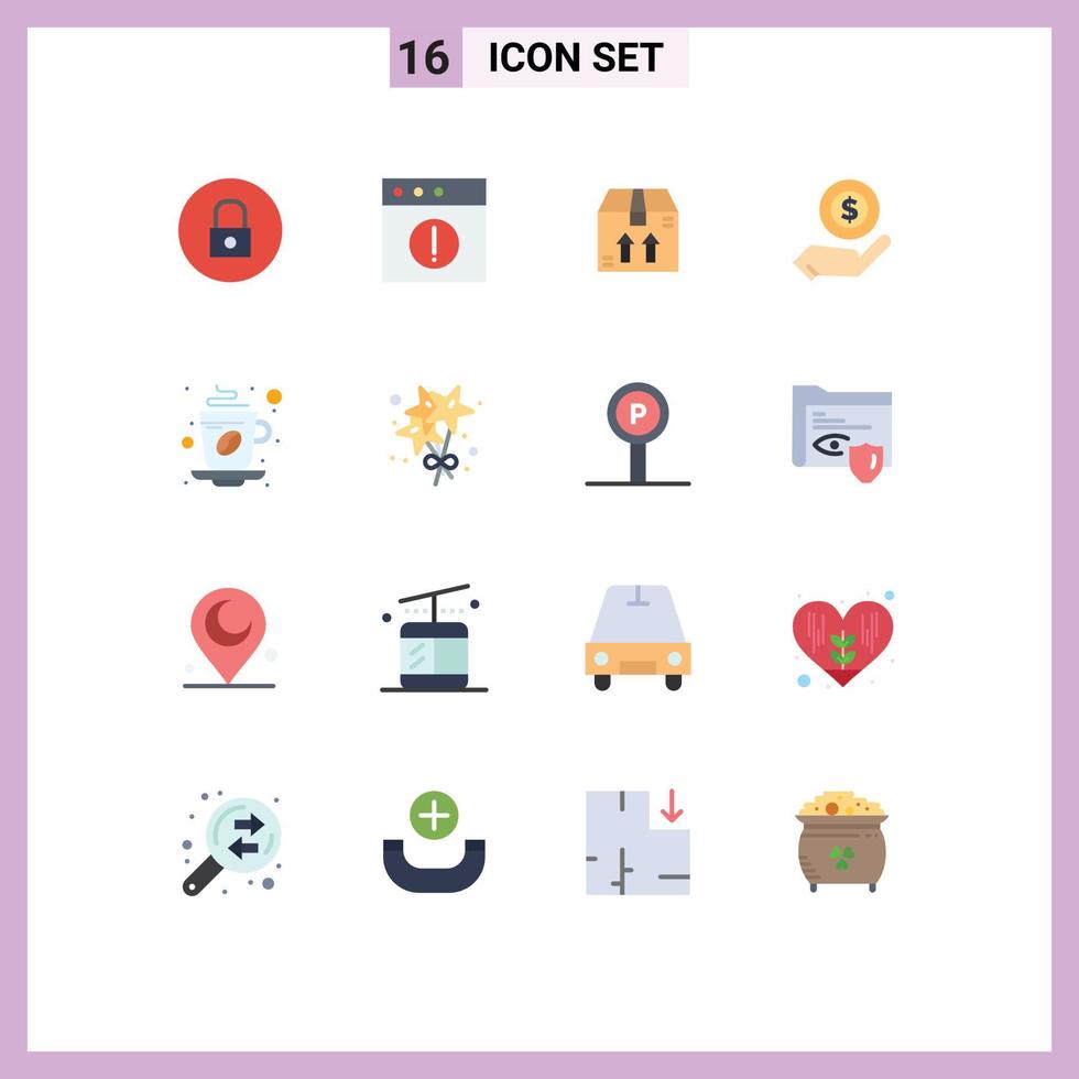 Pictogram Set of 16 Simple Flat Colors of coffee drink ecommerce cup monry Editable Pack of Creative Vector Design Elements
