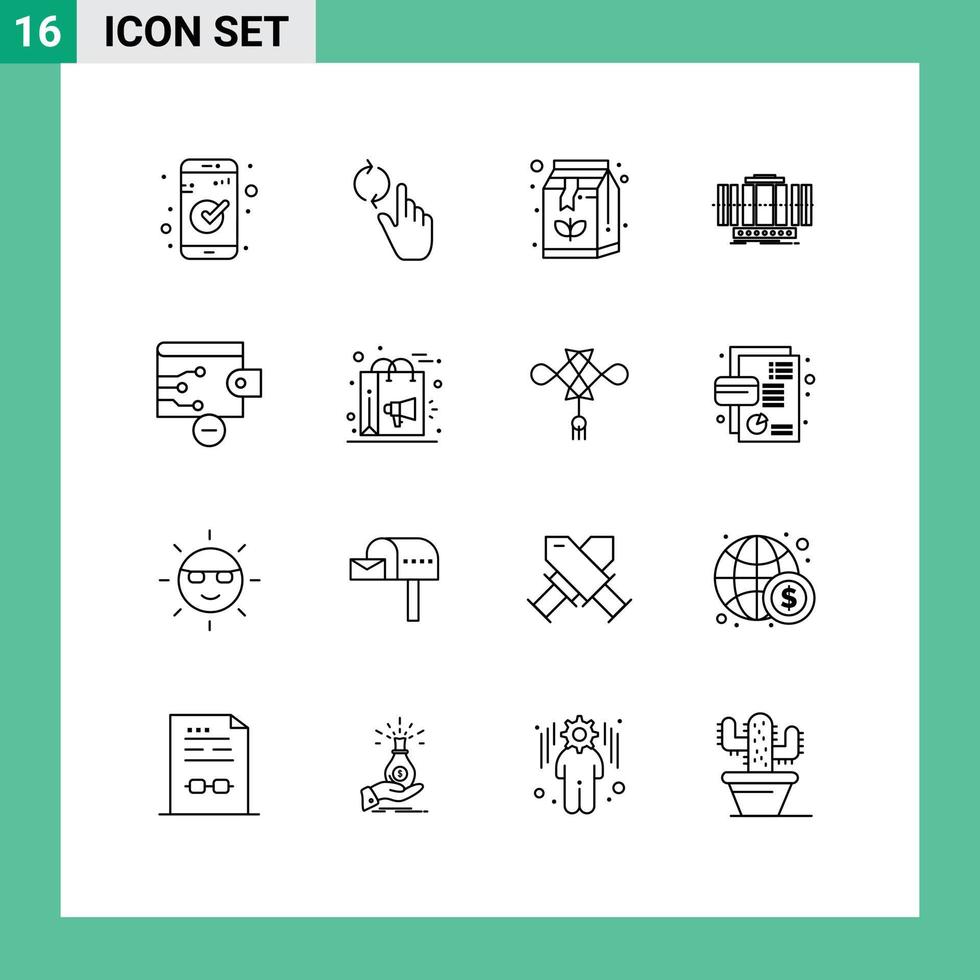 Pack of 16 creative Outlines of finance wind beverage axis turbine Editable Vector Design Elements