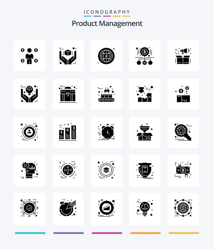 Creative Product Management 25 Glyph Solid Black icon pack  Such As product. money. product. magnifying. online vector
