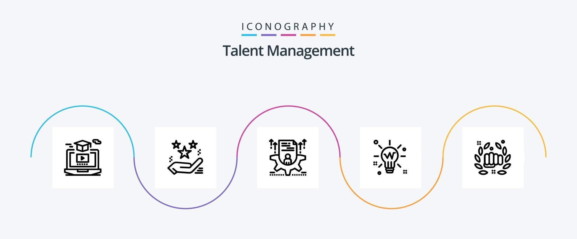 Talent Management Line 5 Icon Pack Including idea. bulb. present. configure. profile vector