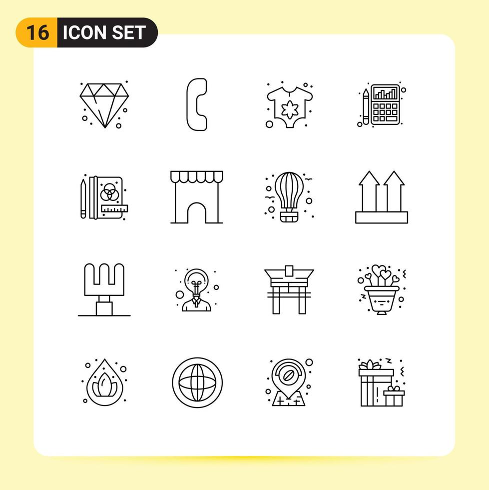 User Interface Pack of 16 Basic Outlines of building process newborn creative chart Editable Vector Design Elements