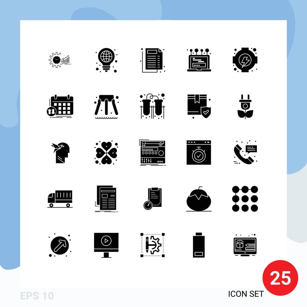 Group of 25 Solid Glyphs Signs and Symbols for login install bulb document medical Editable Vector Design Elements