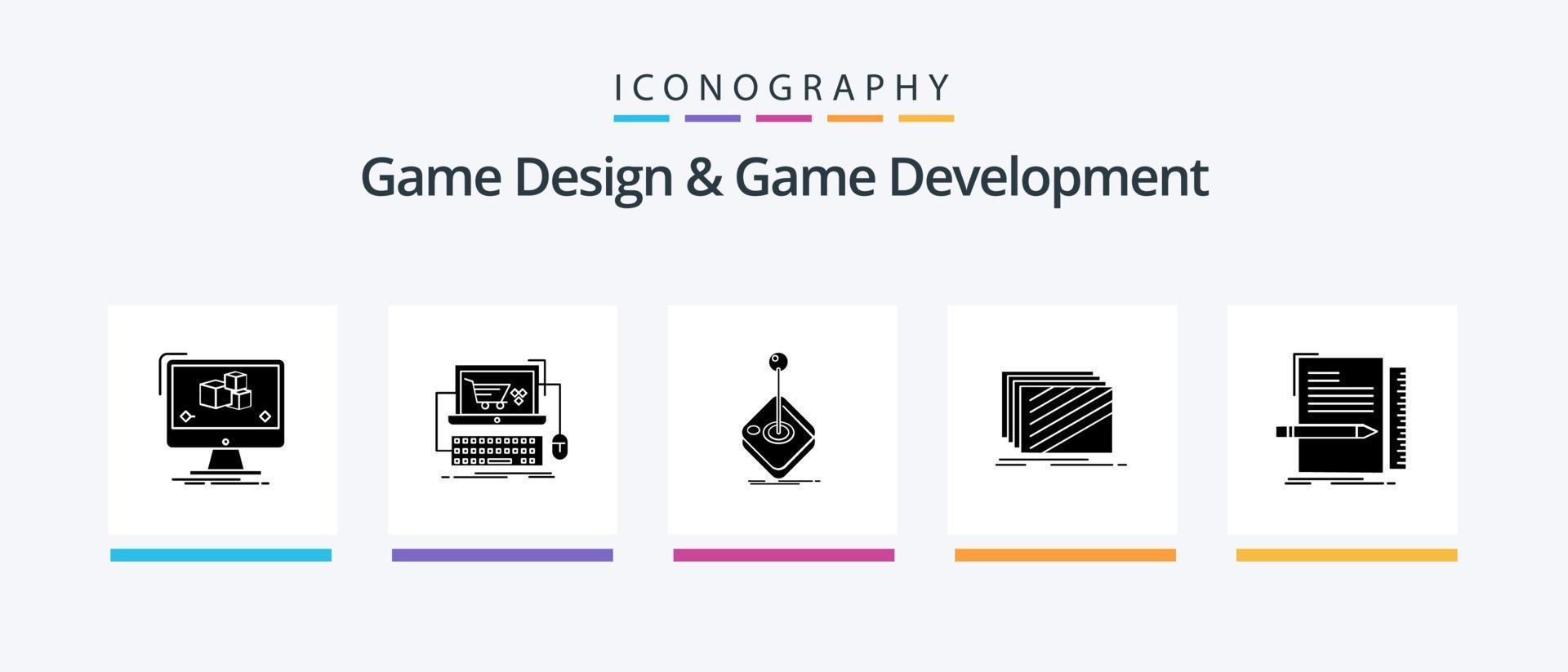 Game Design And Game Development Glyph 5 Icon Pack Including layout. design. store. stick. gaming. Creative Icons Design vector