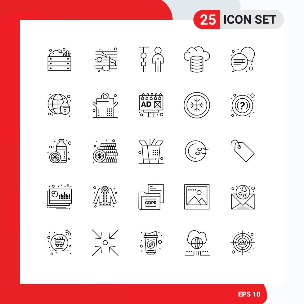 Set of 25 Vector Lines on Grid for communication cloud night backup corporate management Editable Vector Design Elements