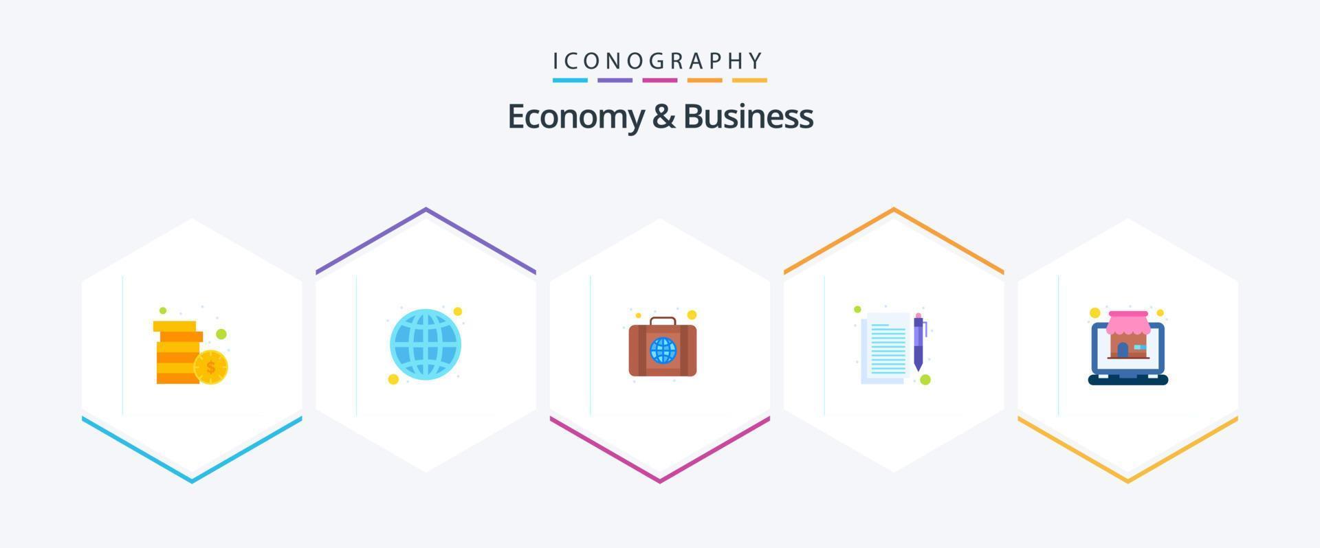 Economy And Business 25 Flat icon pack including online. browser. sign. contract vector