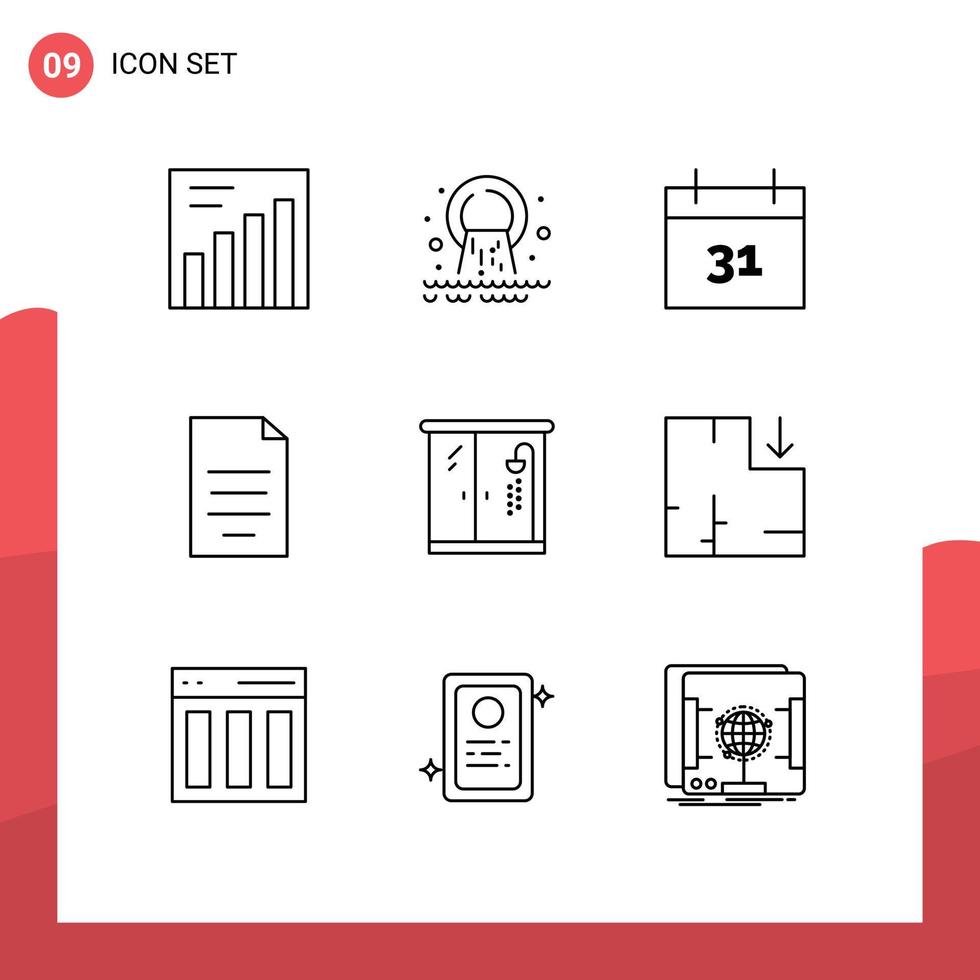 9 Outline concept for Websites Mobile and Apps bathroom home date money file Editable Vector Design Elements