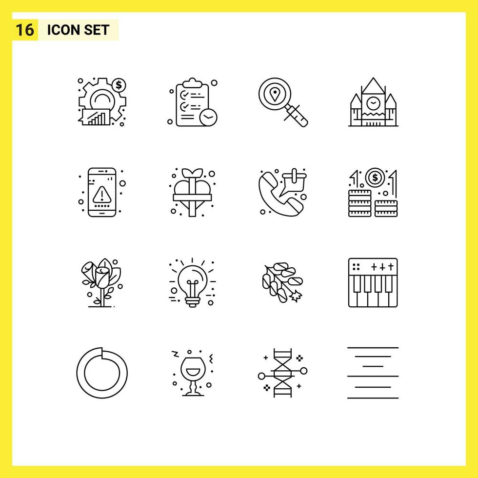 Set of 16 Modern UI Icons Symbols Signs for app government time centre block navigation Editable Vector Design Elements
