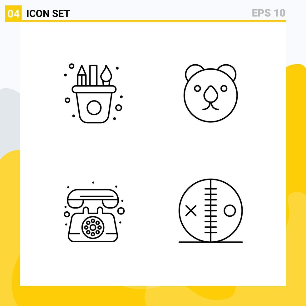 Group of 4 Filledline Flat Colors Signs and Symbols for art telephone craft predator costume Editable Vector Design Elements