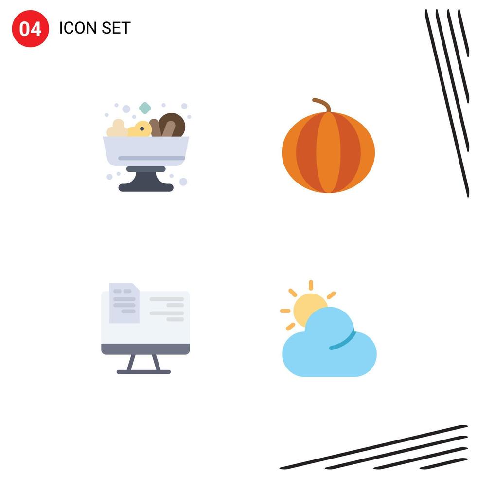 Set of 4 Vector Flat Icons on Grid for salad education berry watermelon sun Editable Vector Design Elements