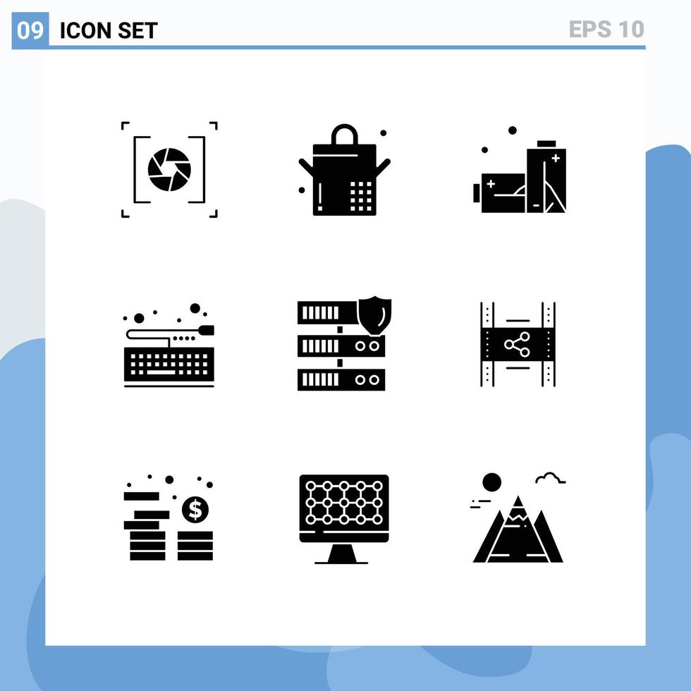 User Interface Pack of 9 Basic Solid Glyphs of distribution secure pollution network keypad Editable Vector Design Elements