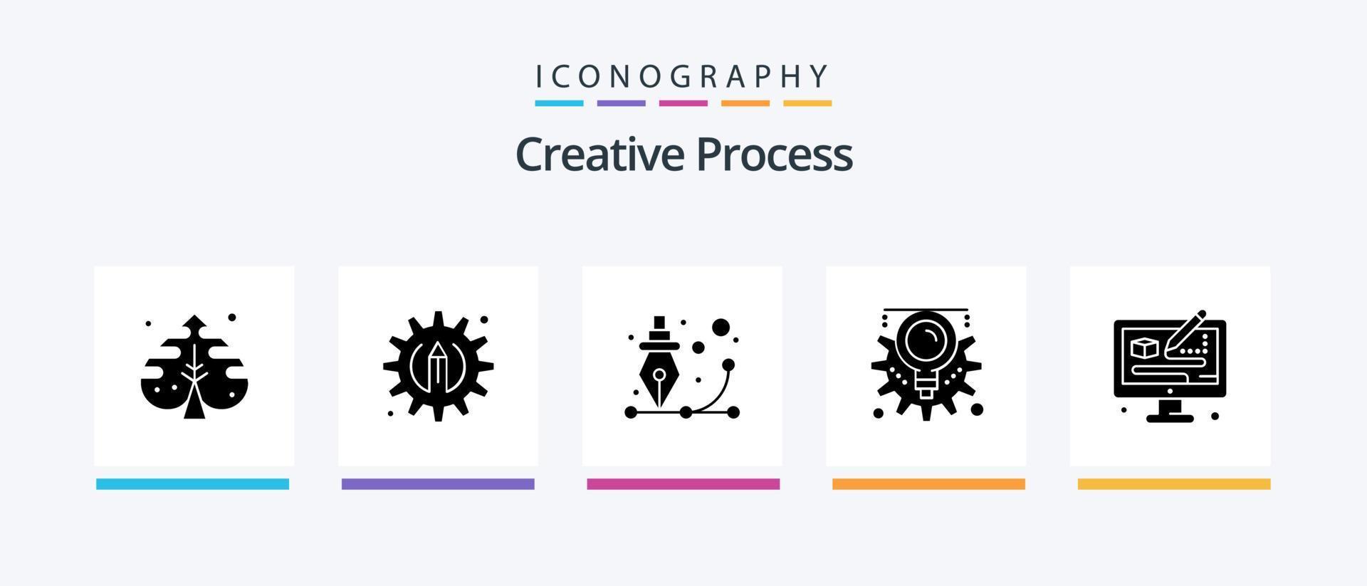 Creative Process Glyph 5 Icon Pack Including process. process. design. creative. gear. Creative Icons Design vector