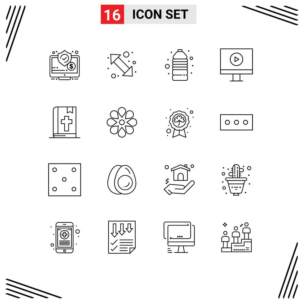 Set of 16 Modern UI Icons Symbols Signs for bible player right display match Editable Vector Design Elements