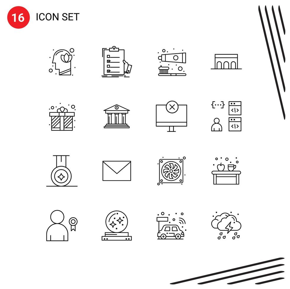 Group of 16 Outlines Signs and Symbols for historic architecture list arch toothbrush Editable Vector Design Elements