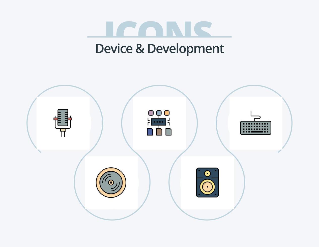 dispositivo y desarrollo línea lleno icono paquete 5 5 icono diseño. monitor. celúla. interacción. hardware. móvil vector