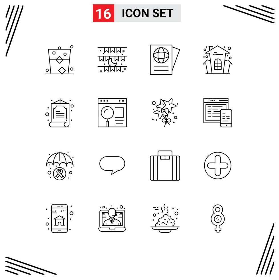 16 Universal Outlines Set for Web and Mobile Applications china halloween decoration celebration travel Editable Vector Design Elements