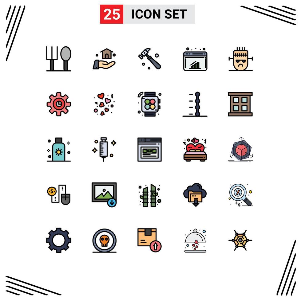 Pictogram Set of 25 Simple Filled line Flat Colors of graph halloween tool horror web Editable Vector Design Elements